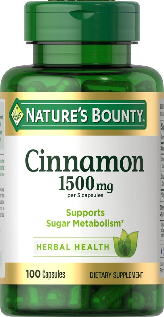 Bounty Capsules de cannelle de la nature, supplément à base de plantes, soutient le métabolisme du sucre, 1500mg, 100 Capsules