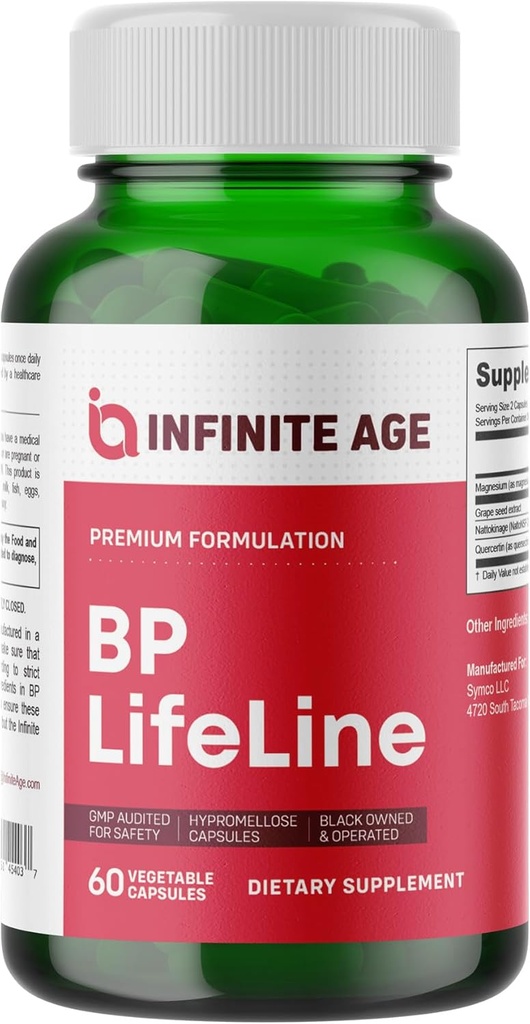 Infinite Età BP Lifeline Capsule, 60 Conte - Supplemento di supporto per la salute del cuore con estratto di uva, Nattokinase, Quercetina e Magnesio - Made in the USA