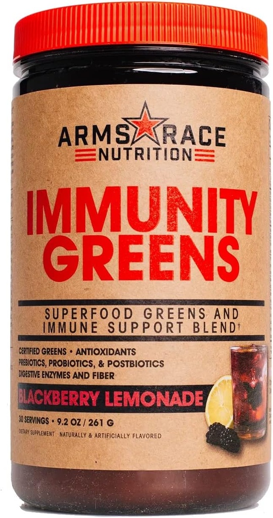 Arms Race Nutrition Immunity Greens Superfood Greens and Immune Support Blend - 9.2 oz. (30 Serve) (BlackBerry Lemonade)