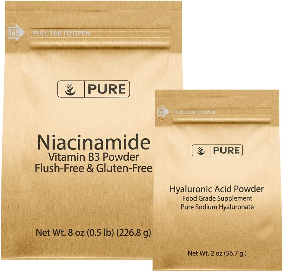 INGRÉDIENTS ORIGINAUX DE PURE Niacinamide et groupe acide hyaluronique, soluble dans l'eau, poudre fine