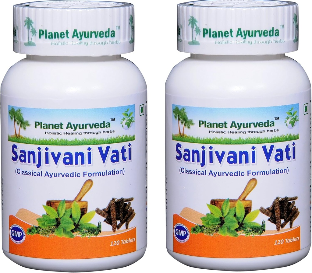 Planet Ayurveda Sanjivani Vati - Kräutertabletten, 100% natürlich und rein - 2 Flaschen (jede Flasche enthält 120 Tabletten)