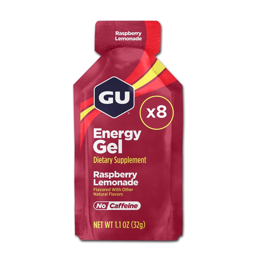 GU Energy Original Sports Nutrition Energy Gel, 8-Count, Vegan, Gluten-Free, Kosher und Dairy-Free On-The-Go Energie für jede Workout, Raspberry Lemonade