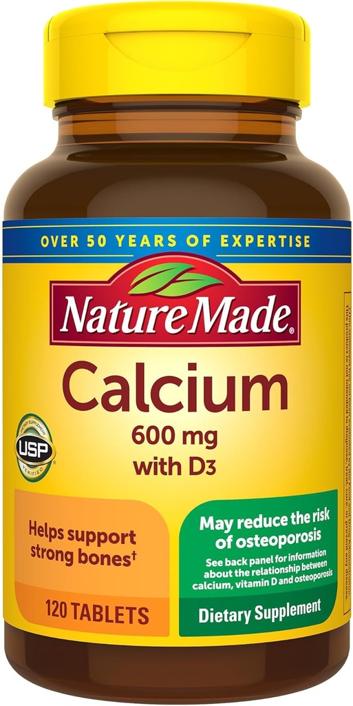 Natura Made Calcio 600 mg con vitamina D3, Integratore alimentare per il supporto Bone, 120 compresse (Pack of 3)