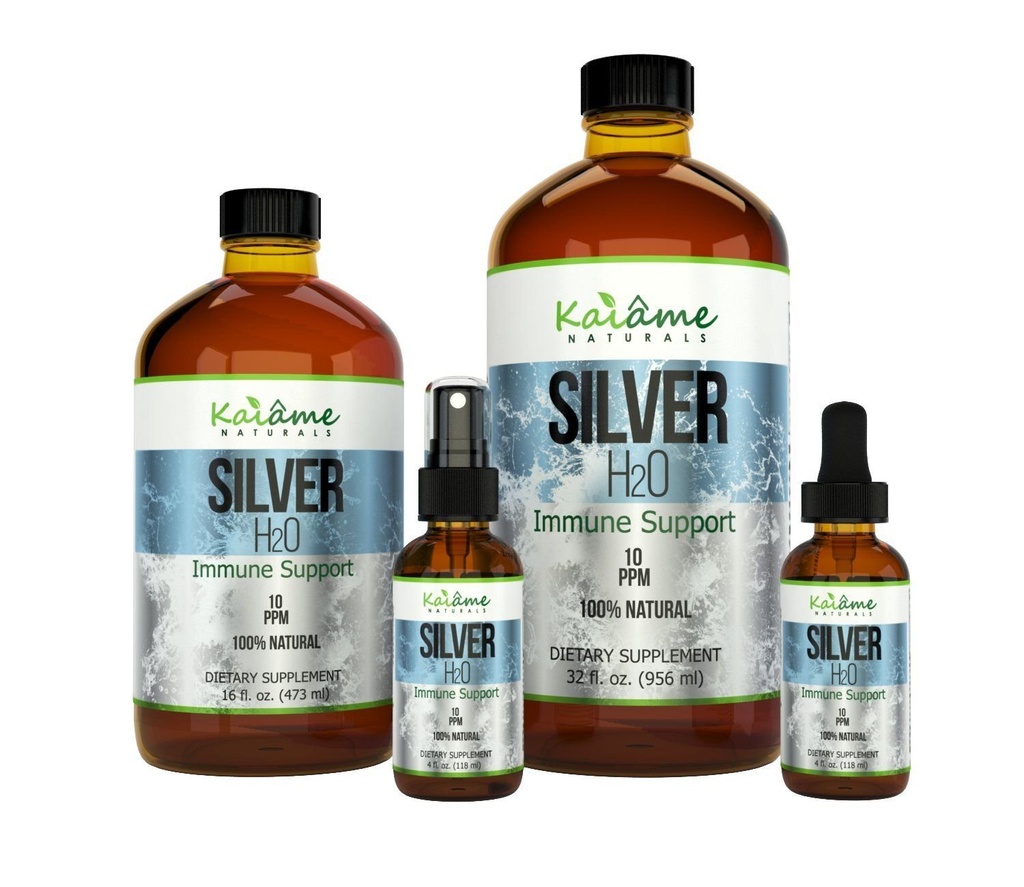 Kaiame Naturals Colloidal Silver, Ionic Silver Solution, 10 PPM, Grande bottiglia di vetro da 16 oz, Integratore naturale di supporto immunitario, Sicuro per adulti, bambini e animali
