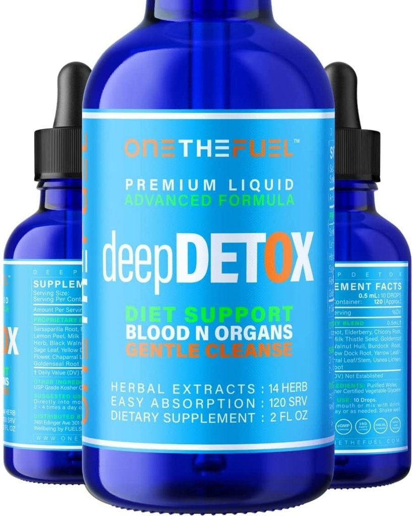 Deep Detox 2oz. Pflanzenbasierte Colon Intestinal Gut Liver Cleanse Detox-Unterstützung. Purify Blut Haut 100% natürliche Kräuterfaser Nahrungsergänzung. Reine Vegan Fast Absorb Tinte Flüssigkeit