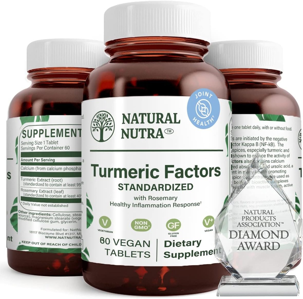 Natural Nutra Turmeric Curcumin with 95% Curcuminoids Extract Supplement with Rosemary for Brain Health, Enhances Memory and Improves Concentration, Improve Digestion, 350 mg, 60 Vegan Tablets