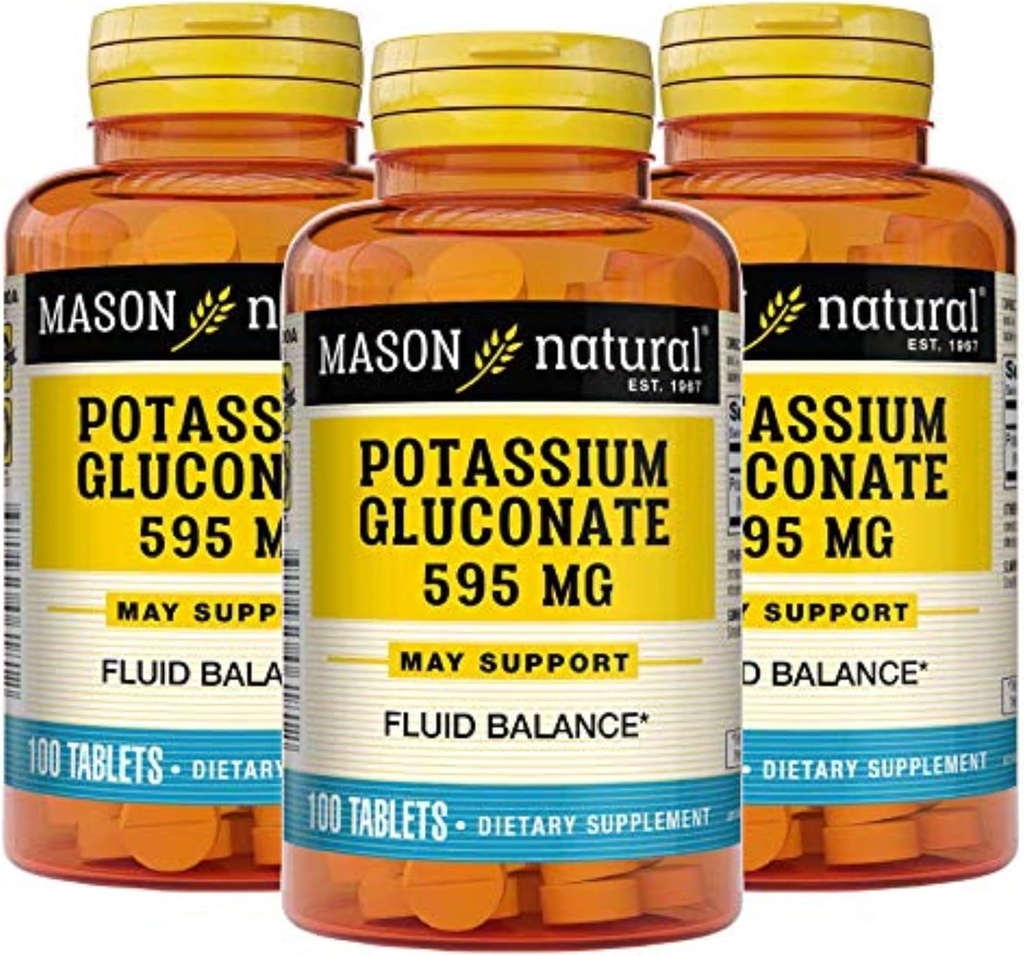 Mason Natural Potassium Gluconate 595 mg, 300 Day Supply, 100 compresse (Pack of 3)
