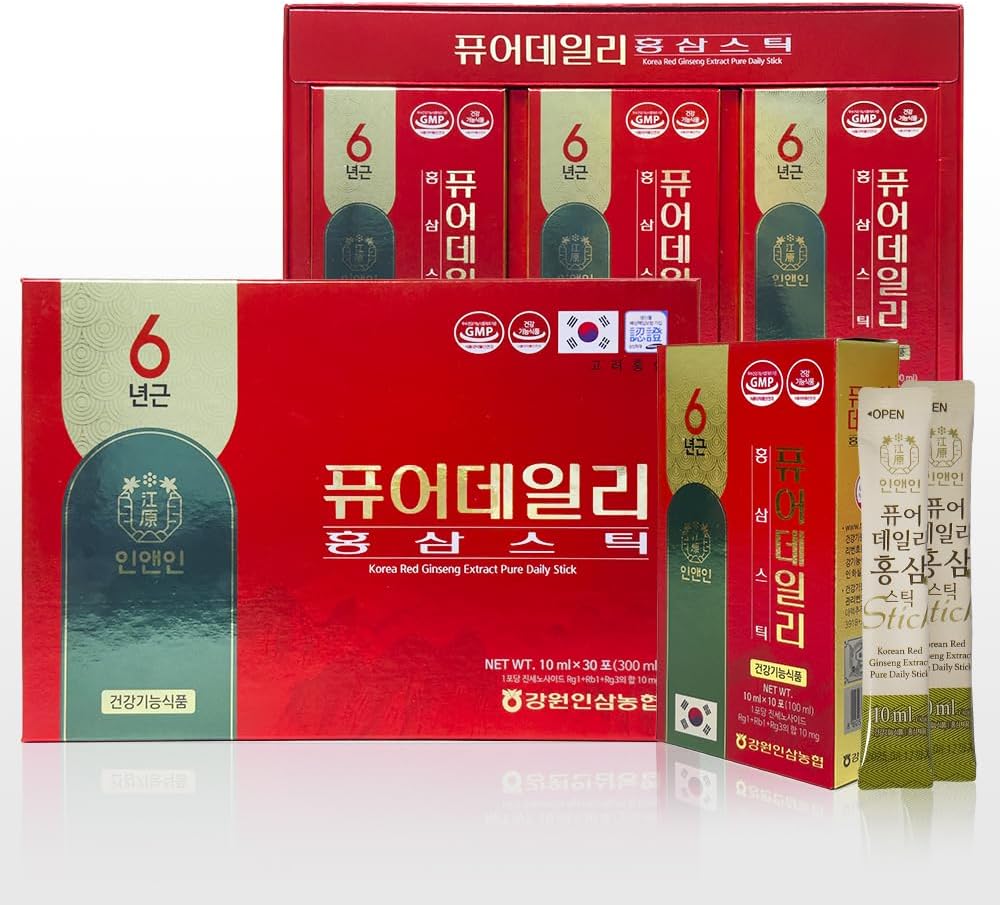 Korea Red Ginseng Extract Pure Daily Stick Hong Sam, natürliche Energie Booster für Männer und Frauen Immununterstützung, Fatigue Recovery - 30 Sticks
