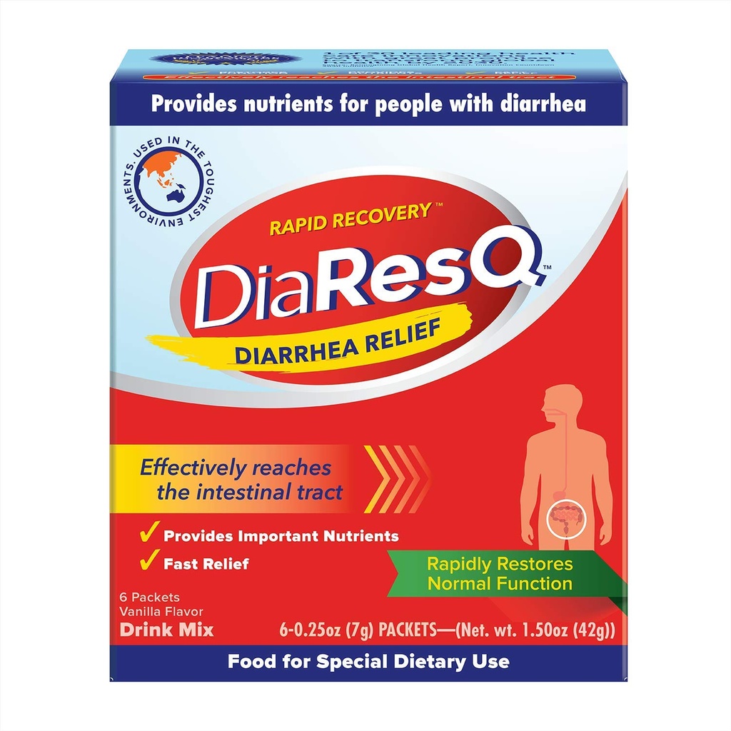 DiaResQ Durchfall & Immununterstützung Colostrum Drink Mix für Erwachsene, 6 Ct, Schnelle Erholung, Hilft Wiederherstellung Normale Darmfunktion, Vanille Flavor