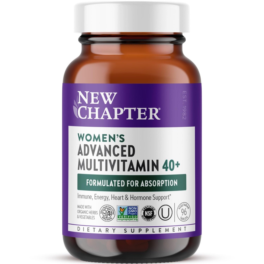 Nouveau chapitre Multivitamines féminines 40+ Formule avancée pour le cœur, l'hormone, l'immunité et le soutien énergétique, des niveaux plus élevés de vitamines B fermentées dans les aliments entiers +D3, fabriquées avec des ingrédients organiques non OGM, 96 Nombre