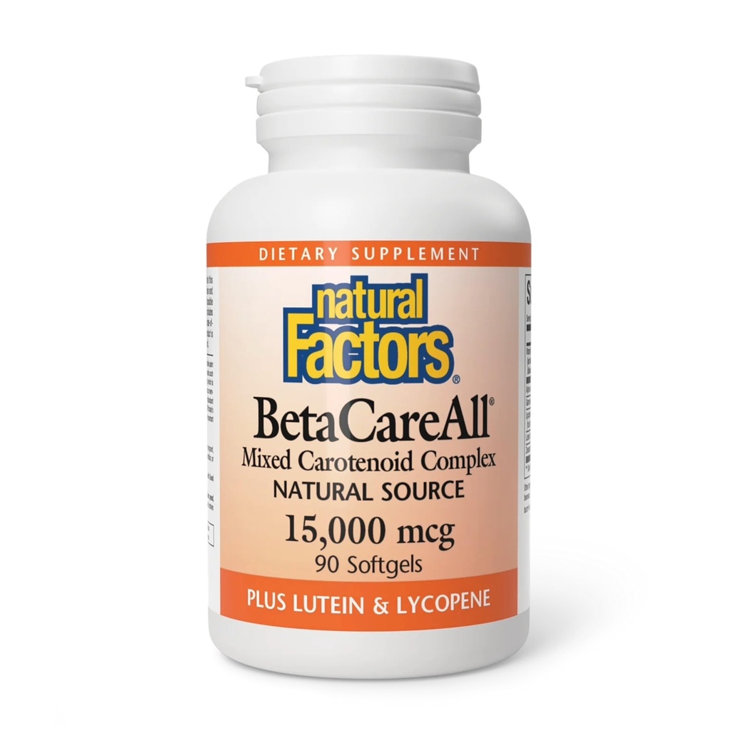 Fattori naturali BetaCareAll 25.000 UI, Vitamina A per la pelle sana, la visione e la funzione immunitaria, 90 Softgels