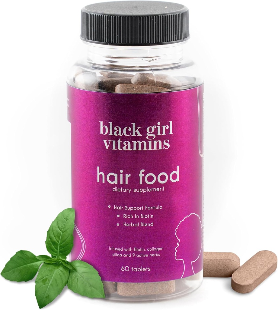 Schwarze Mädchen Vitamine - Hair Food Biotin Supplement mit Kollagen für Haarwachstum Unterstützung, Vegan, Gluten-Free, 60ct