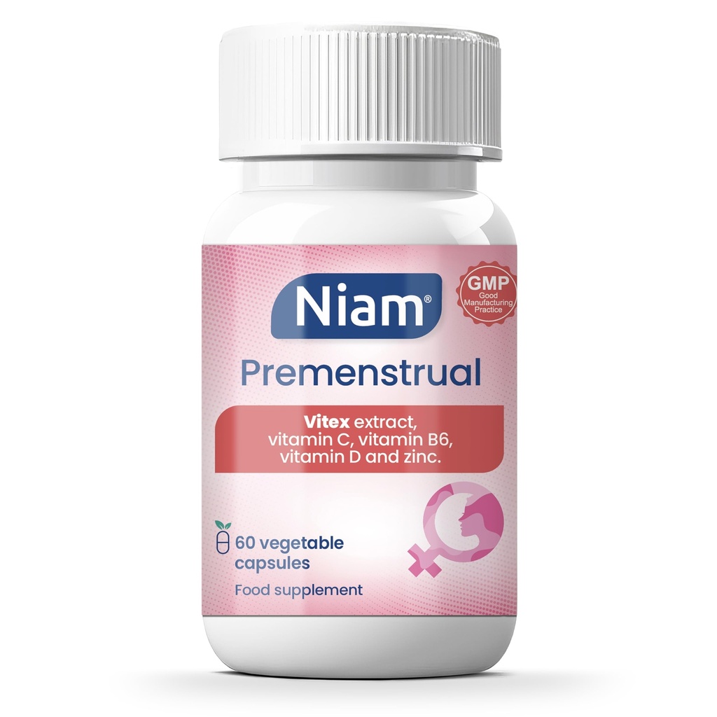 Vitex Agnus Castus 350 mg | Equilibrio ormonale & supporto ciclo | Chasteberry, Vitamine B6, D, C & Zinc | 60 capsule | Niam Premenstrual