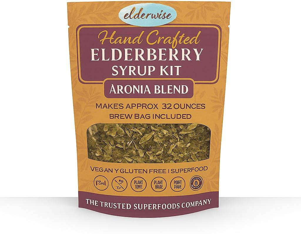 Elderwise Elderberry Aronia Berry Syrup Kit - Elderberries, Aronia Berries, Rosehips, Ginger, Echinacea, Cinnamon, and Cloves, Makes 32oz of Syrup, Brewing Bag Included