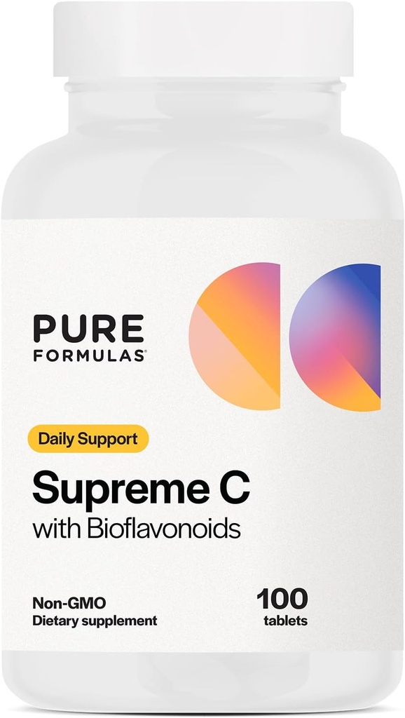 PureFormulas Supreme C mit Bioflavonoiden - 100 Tabletten | 1000 mg Vitamin C, Citrus Bioflavonoids Complex, Rose HIPS | Immununterstützung & Antioxidant Boost | Allergen-Free
