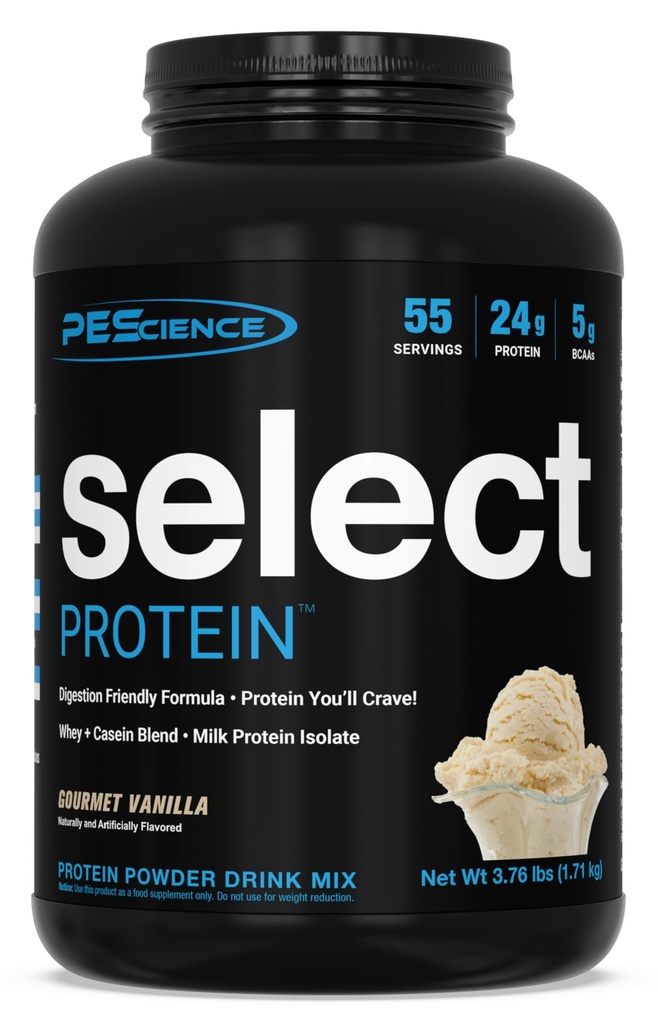 PEScience Select Protein Powder, Whey and Casein Blend, Clean Protein Powder for Women and Men, Low Calorie, Low Carb, Keto Friendly, Gluten Free - Gourmet Vanilla - 55 Servivings