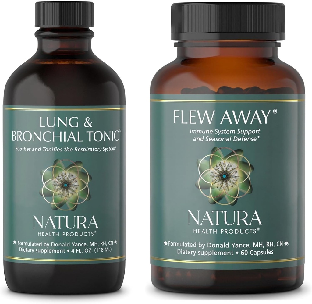 Natura Health Products Lung & Bronchial Tonic und Flew Away Supplement Bundle - Beruhigt und senkt das Atemsystem - Immunsystem Unterstützung & Saisonale Verteidigung