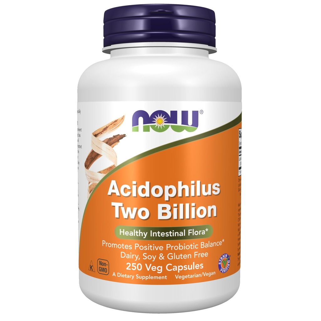 MAINTENANT Aliments suppléments, Acidophilus, deux milliards, souche vérifiée, Flore intestinale saine*, 250 gélules