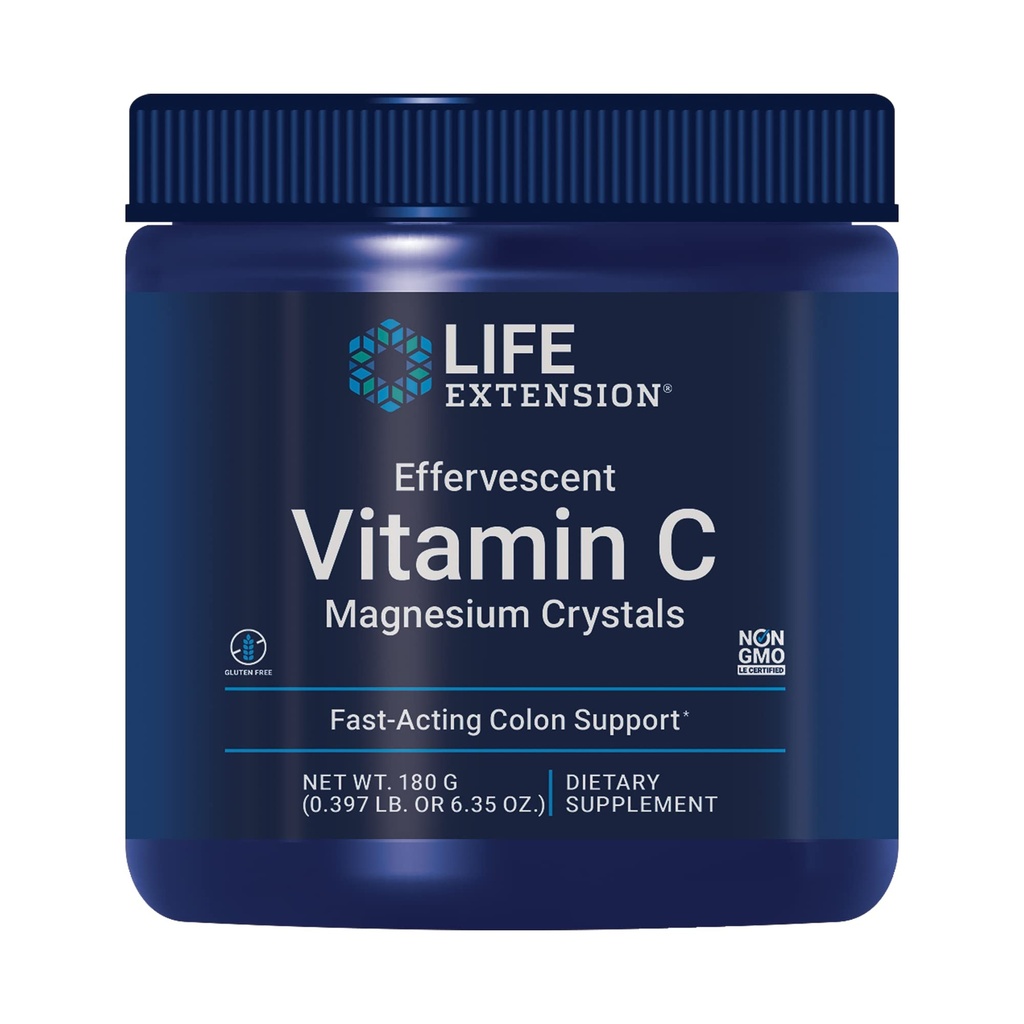 Estensione della vita Cristalli di Magnesio di vitamina C effervescente, Rilievo immediato da costipazione occasionale, Senza glutine, Non OGM, Vegetariano, Net Wt. 180 Grammi
