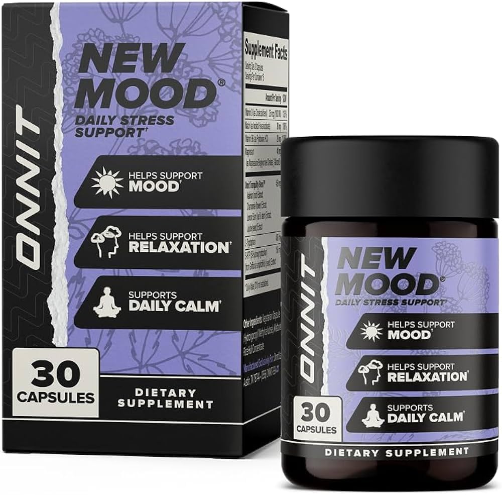 ONNIT Nuovo Mood Daily Stress Support Capsule, IGENTM Non OGM Testato, Sleep and Mood Support Supplemento per Uomini e Donne, Daily Stress Management Capsule, 30 Conte