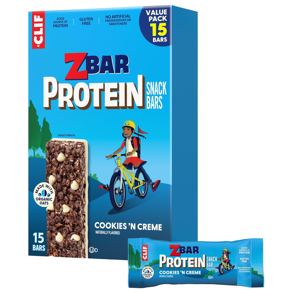 Zbar Protein - Cookies 'N Creme - Crispy Snack Bars - Realizzati con avena biologica - Non OGM - 5g Protein - Gluten Free Protein Bars (15 Pack)