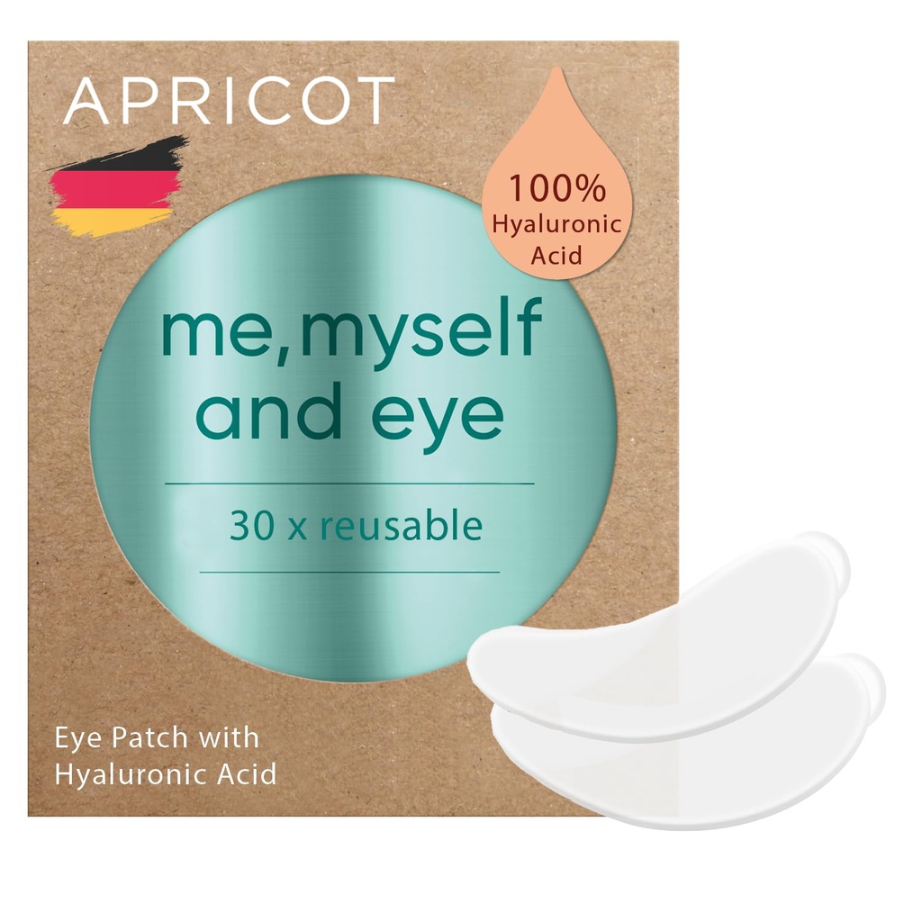 APRICOT Eye Patches con acido ialuronico (confezione di 1) I Anti-Aging Eye Pads "Me,Myself and Eye" Riduce le rughe degli occhi I patch degli occhi riutilizzabili I Silicone pads contro le rughe che ho fatto in Germania