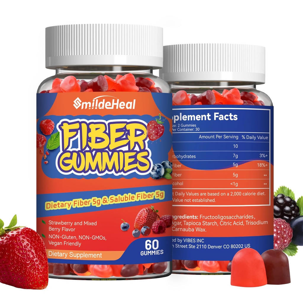Fiber Gummis, Diätfaser, für Frauen und Männer, Gut Health Support, Non-GMOs, Non-Gluten, Vegan, Mischbeere und Erdbeeren Flavor, 120 Count Gummies