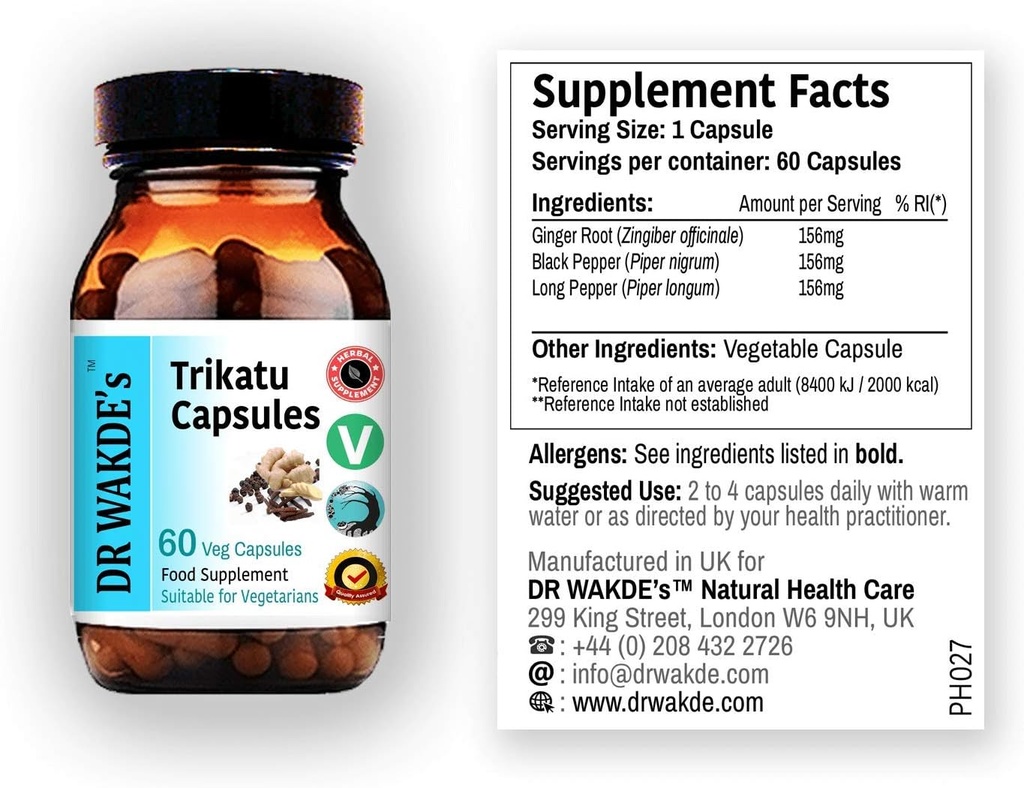 Capsula Trikatu di DR WAKDE (60 tappi di Veg, supplemento di base vegetale, erba ayurvedica, tutto naturale, vegano)
