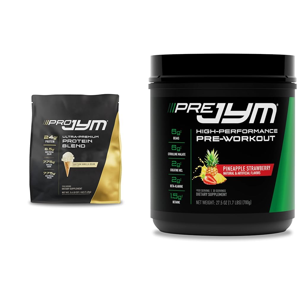 PRO JYM 45 portions - Taritian Vanilla Bean & PRE JYM 30 portions - Fraise d'ananas