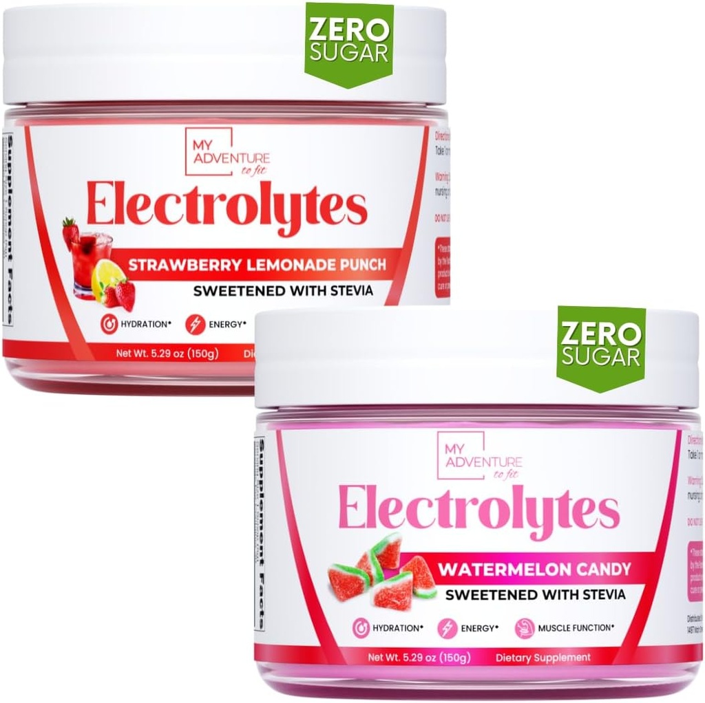 Mein Abenteuer zu passen Refreshing Hydration Elektrolyte Pulver mit Zero Sugar, Bundle, Wassermelone Candy & Erdbeere Limonade Flavors