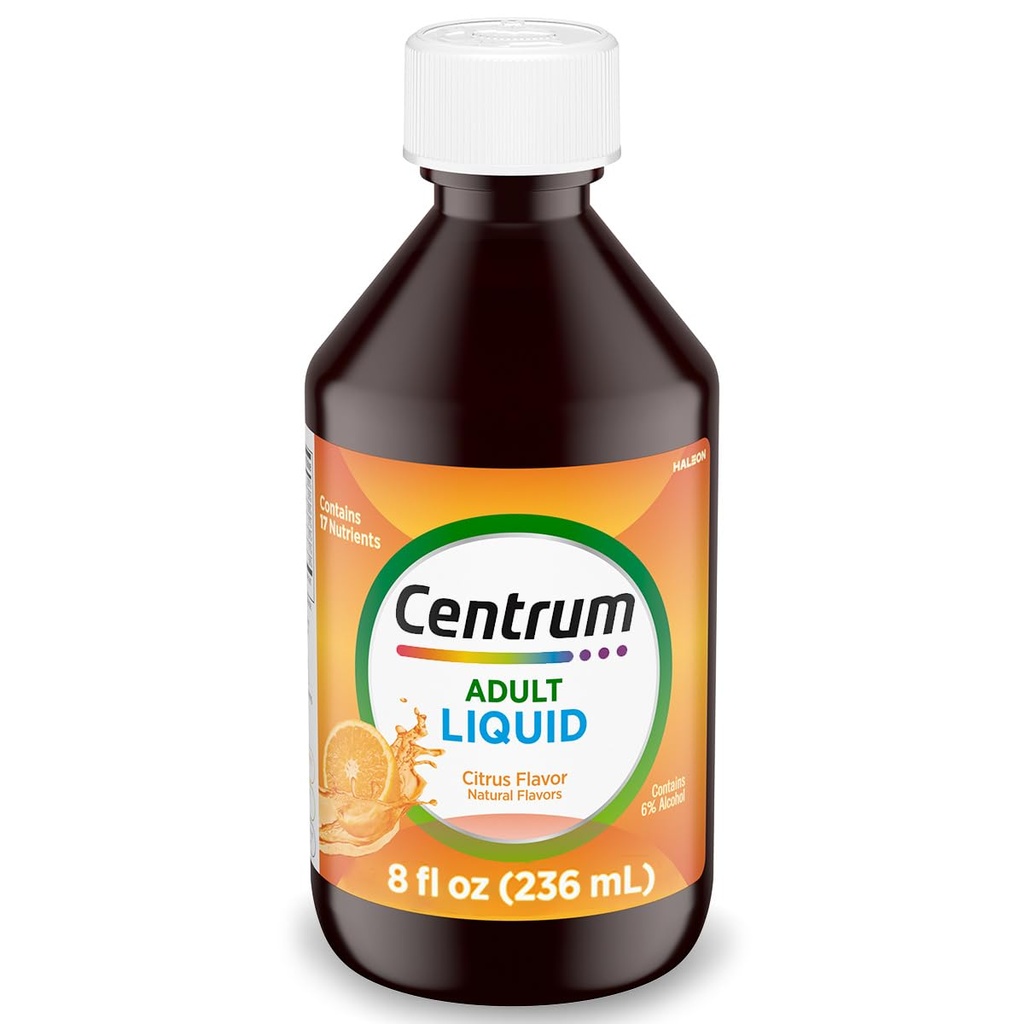 Multivitamine liquide centrum pour adultes, supplément multivitamine/multiminéral avec des vitamines B et des antioxydants, Citrus Flavor - 8 Fl Oz