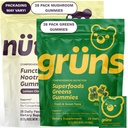 Gruns Superfood Green + Nouveau Nütrops Gummy Bundle, Supplément nutritionnel biologique 2 x 28 Pack: Multivitamine, prébiotiques, adaptogènes + Supplément à base de champignons nootropes pour soutenir l'humeur, Focus, Gut