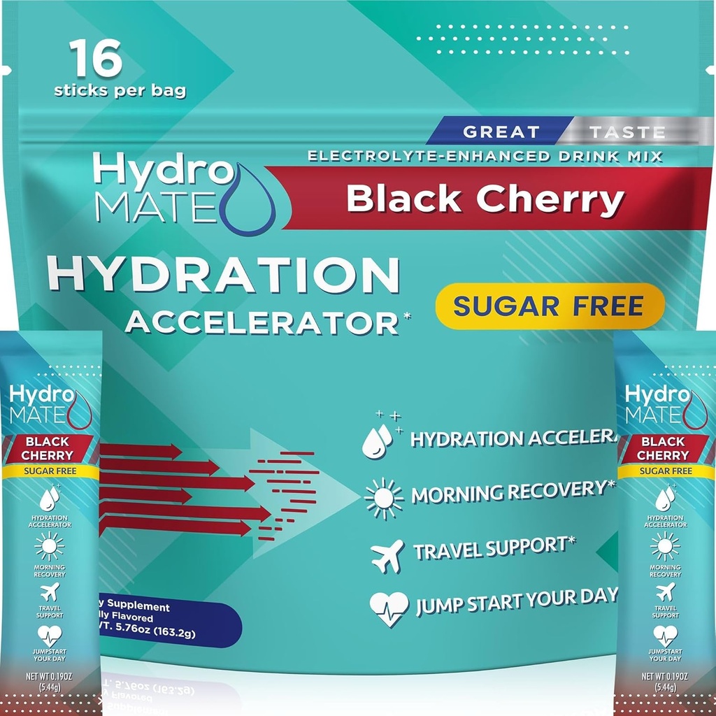 Elektrolyt-Pulver Sugar-Free Hydration Packets Black Cherry HydroMATE 16 Sticks