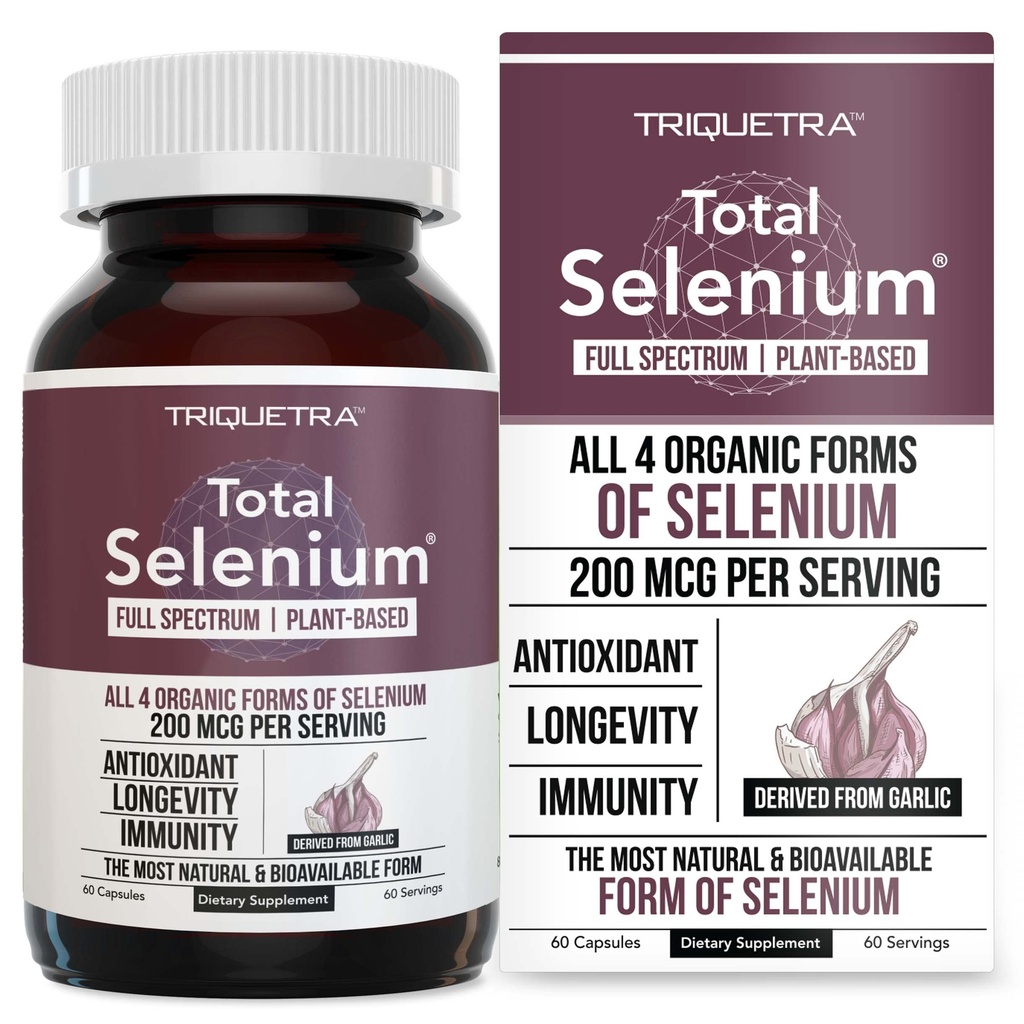 Total Selen - 200 mcg, Pflanzenbasiertes Selen - Full Spectrum, Enthält 4 essentielle organische Formen von Selen einschließlich Selenomethionin - Von Knoblauch abgeleitet - 60 Kapseln