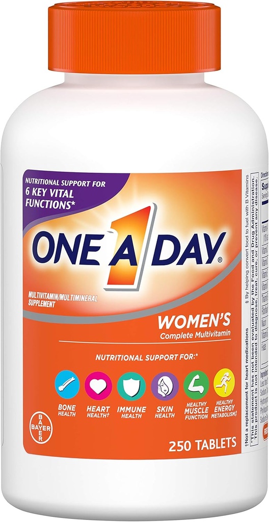 Un giorno Multivitamina femminile, Supplemento con vitamina A, Vitamina C, Vitamina D, Vitamina E e Zinco per il supporto sanitario Immune, B12, Biotina, Calcio e Altro, Tablet, 250 conteggio