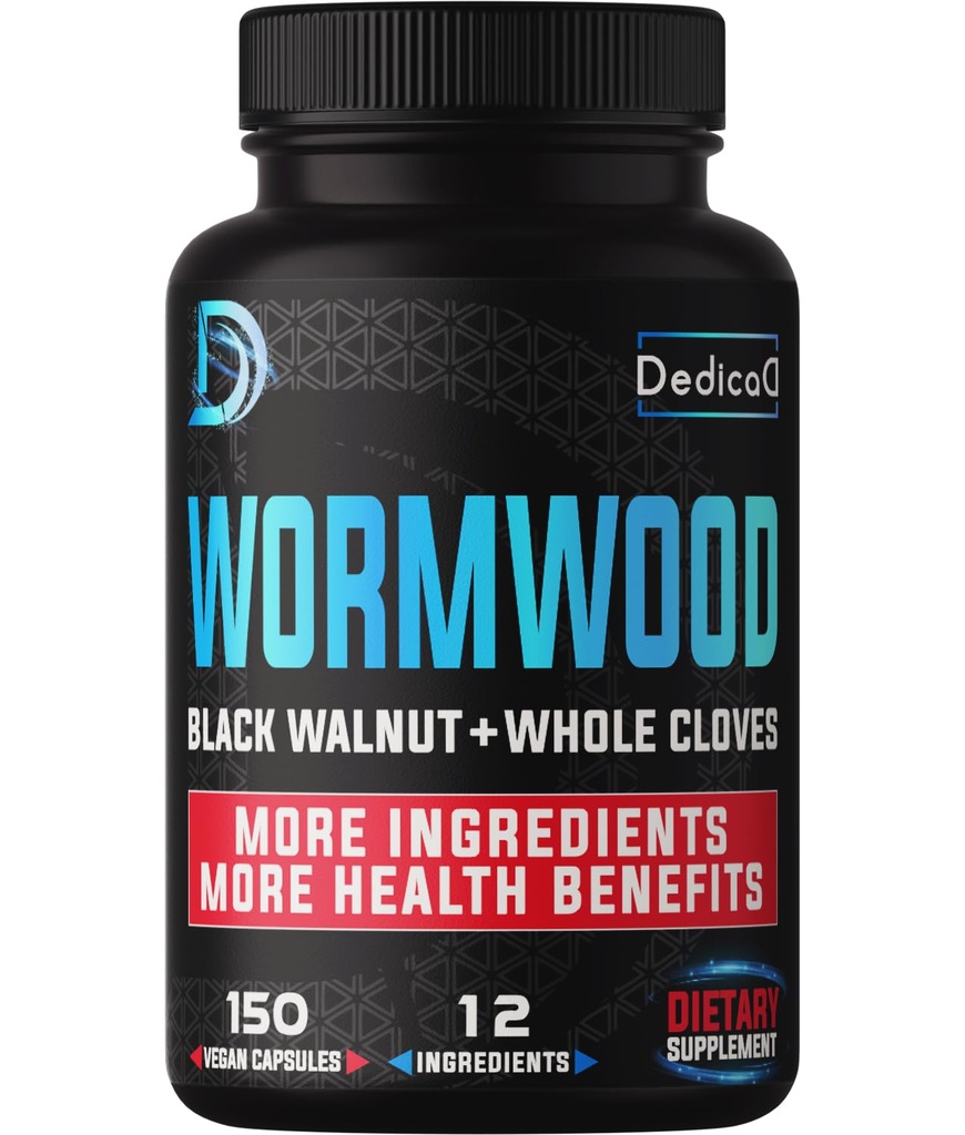Premium Wormwood Extrakt Kapseln - 5 Monate Versorgung für Immun - 12 Kräuter gemischt mit schwarzen Walnussblättern, Ingwer, Turmeric & More - 150 Zähler