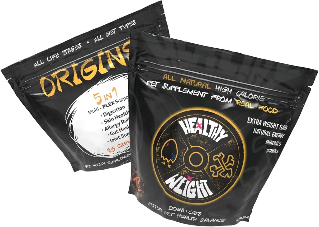 Rogue Pet Science Medium Dog Bundle with Origins Canine 5-in-1 Dog Food Topper and Healthy Weight Natural Weight Gainer for Dogs