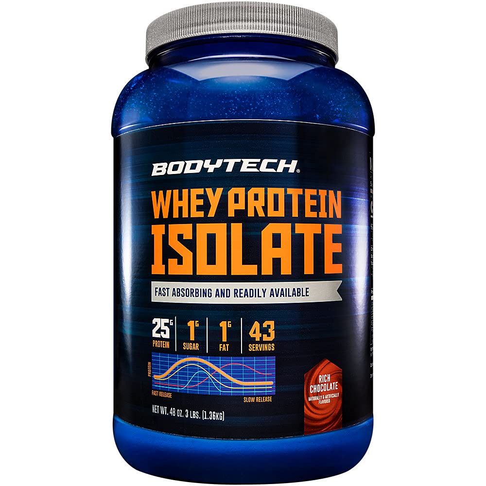 BODYTECH Whey Protein Isolate Powder - Rich Chocolate Flavor - Premium Protein Supplement für Muskelwachstum und -gewinnung - Low Carb und High Protein Formel für Leistung (3 lbs/ 43 Servierungen)