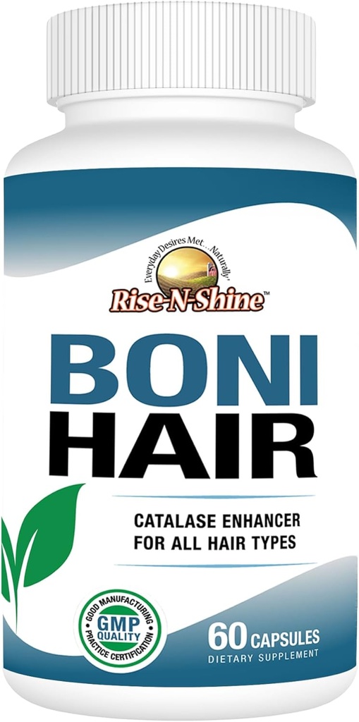 Rise-N-Shine BoniHair Katalase-Ergänzung für Vibrant, Youthful Hair Support- 10.000 IU Katalase mit Saw Palmetto, Biotin, Fo-Ti, PABA - 60 Kapseln