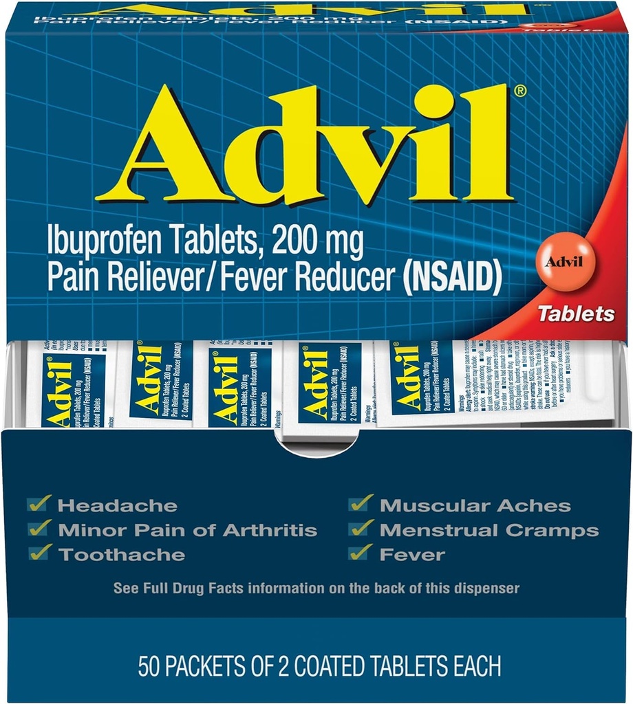 Advil Ibuprofène, 200 mg (50 paquets de 2 comprimés enduits) 50 ea (paquet de 3)