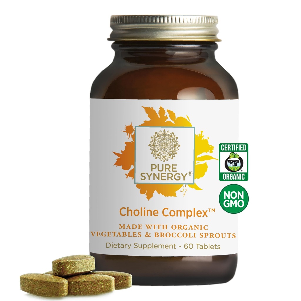 PURE SYNERGY Choline Complex (complexe de Choline de Végétalienne) Supplément de Choline végétalisé avec des aliments organiques entiers (complexe biodisponible non OGM) pour la grossesse, le cerveau et la santé du foie (60 comprimés)