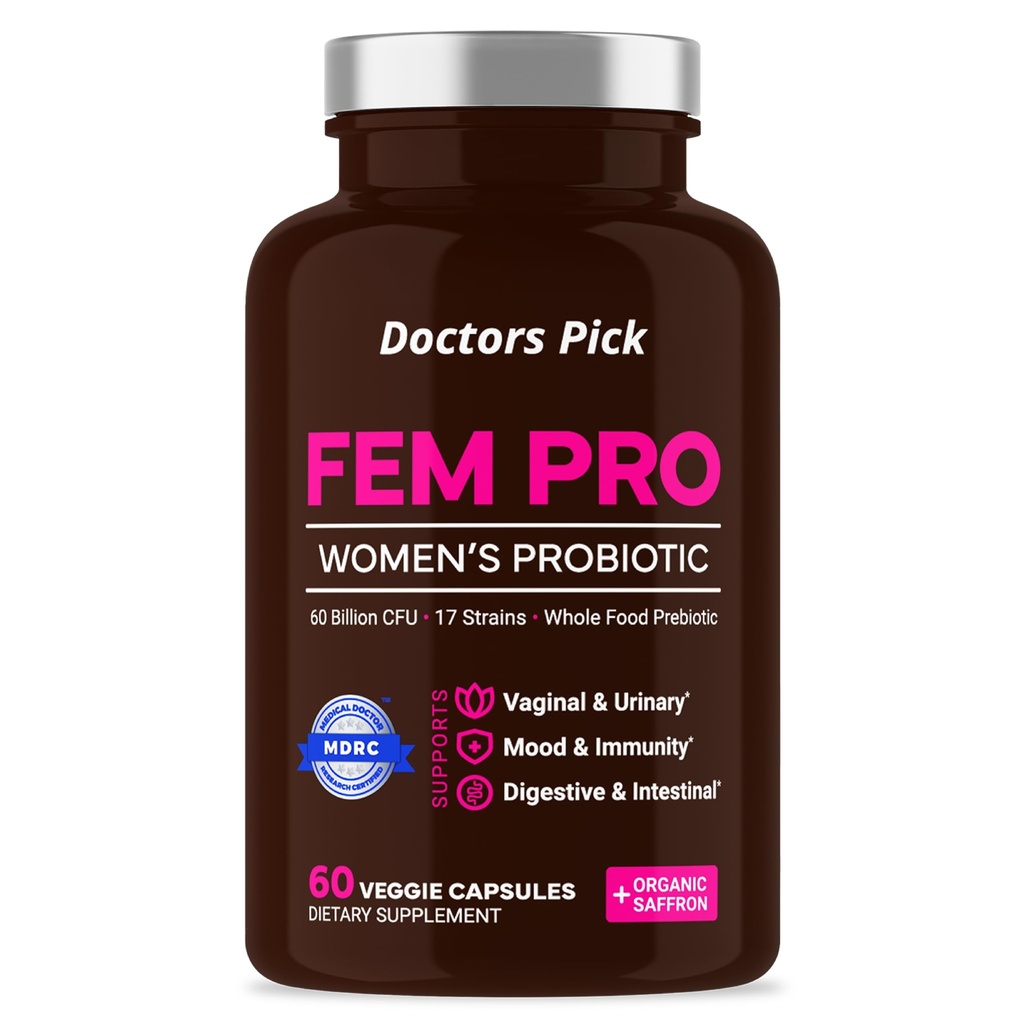 Fem Probiotics for Women. 17 Klinisch wirksame Strains für Vaginal-, Verdauungs- und Immununterstützung, Urinary Tract Health, pH Balance und Stimmung. 60 Veggie Kapseln, 2 Monate Versorgung