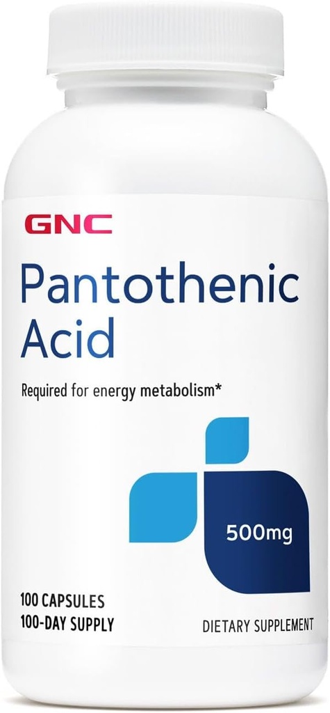 GNC Acide pantothénique 500mg, 100 Capsules, Supports dans le métabolisme énergétique