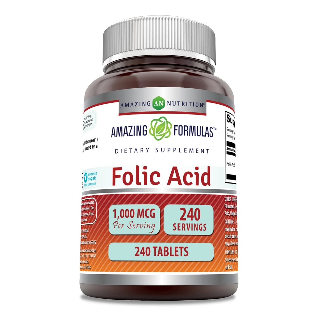 Erstaunliche Formeln Folsäure 1000 Mcg (1 Mg) | 240 Tabletten Supplement | Vitamin B9 | Non-GMO | Gluten Free | Made in USA