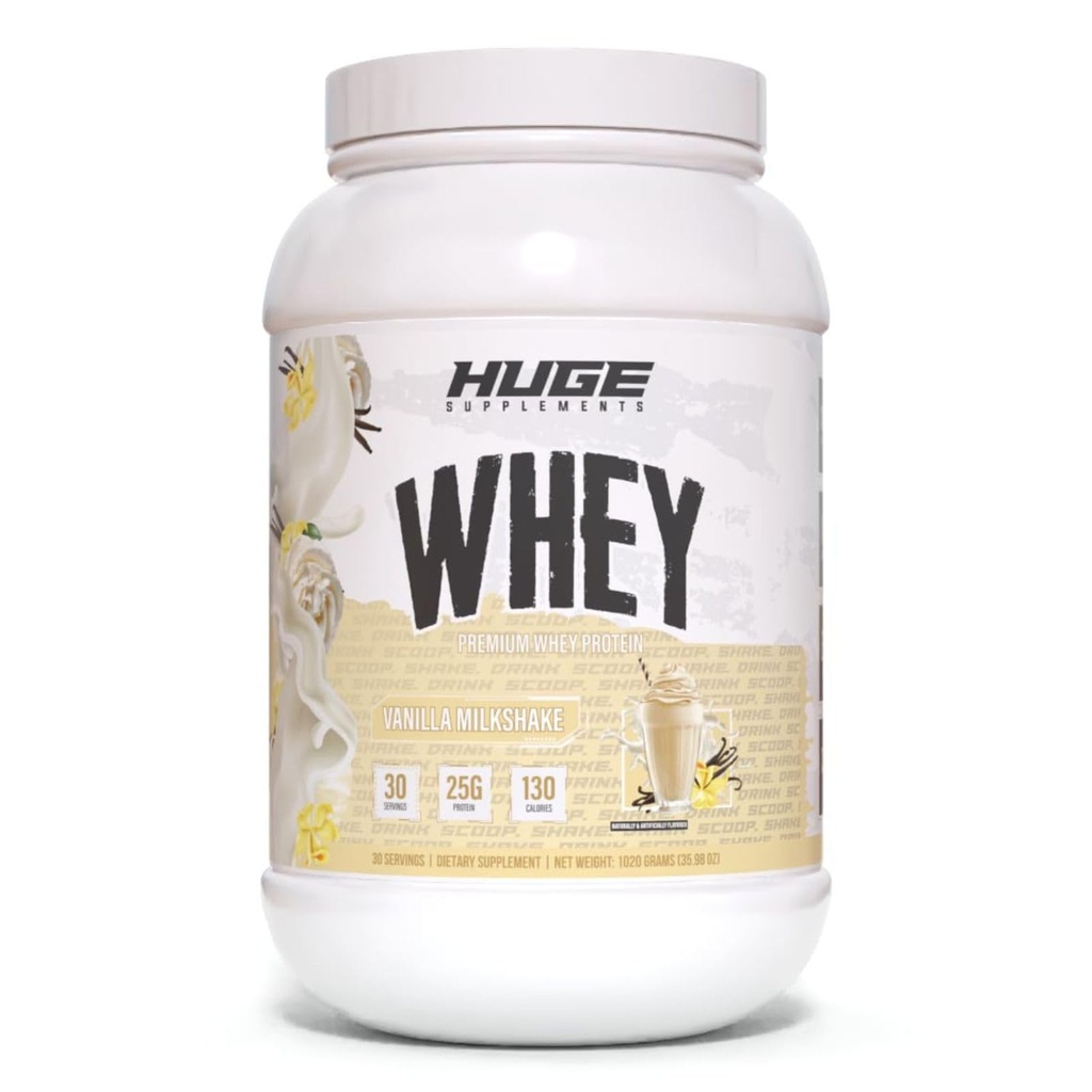 Riesige Whey, Proteinpulver für Muskelaufbau, 25g Protein, 12g EAAs, unterstützt Muskelwachstum, Performance & Recovery (Vanilla Milkshake, 30 Servierungen)