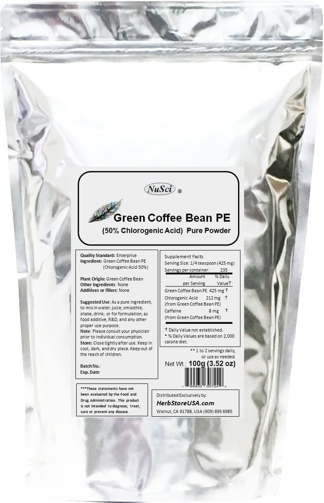 Green Coffee Bean Extract Pulver, Standardisierte 50% Chlorogenic Säure (100 Gramm (3.52 oz))