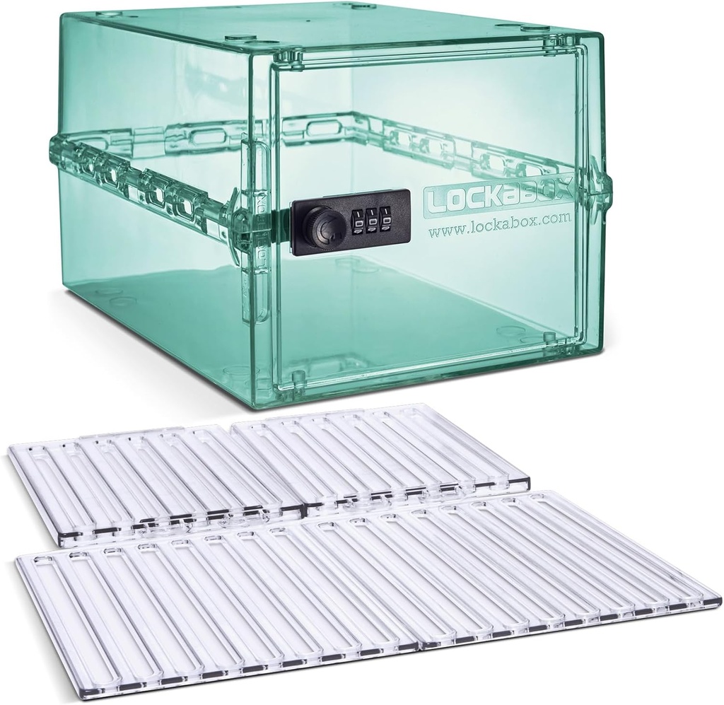 Lockabox OneTM Light Medi Green & Shelf Pack Bundle | Verschließbare Box für Lebensmittel, Medizin, Tech und Heimsicherheit mit abnehmbaren Regalen und Basiseinsätzen