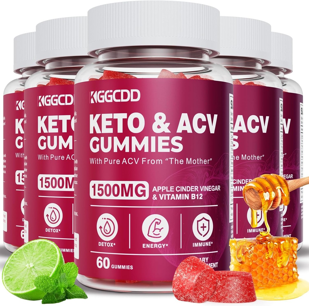 (5 Pack) Keto ACV Gummies Extreme1500MG Keto Gummies Aceto di sidro di mele formulato con polvere di succo di barbabietola di melograno B12 Vegan Non OGM 300 Gummies