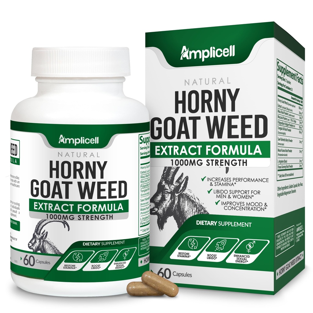 Horny Goat Weed mit Maca Root, Tongkat Ali, L-Arginine & Panax Ginseng – Male Performance & Libido Booster Supplement – Energy, Stamina & Vitality Pills für Männer & Frauen – 60 Kapseln