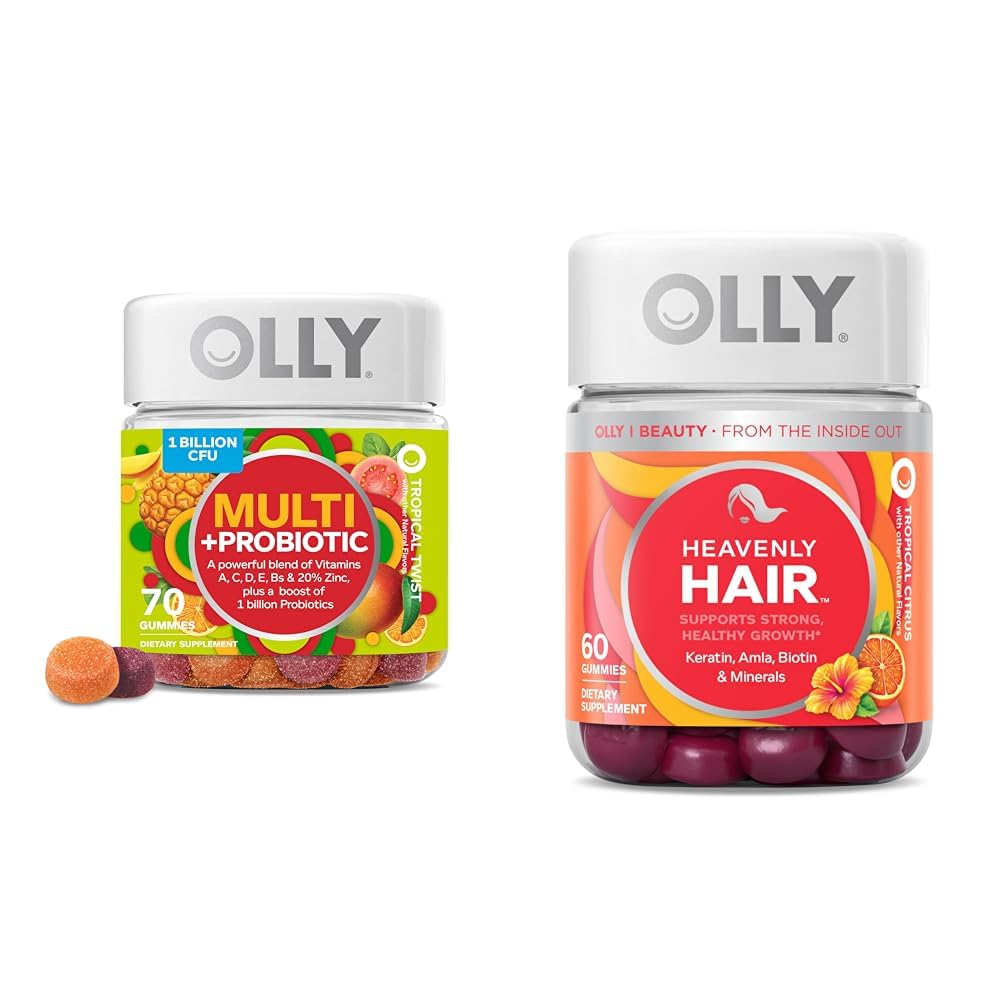 OLLY Multi + Probiotico Adulto Multivitamina Gummy, 1 miliardo di CFU, Digestivo e Immune Supporto & Capelli Celeste, Supporta capelli sani, Cheratina, Biotina, AMLA, Chewable Supplement, 30 giorni